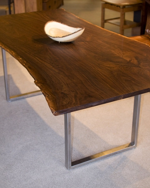 Live Edge Dining Table with Metal Loop Base