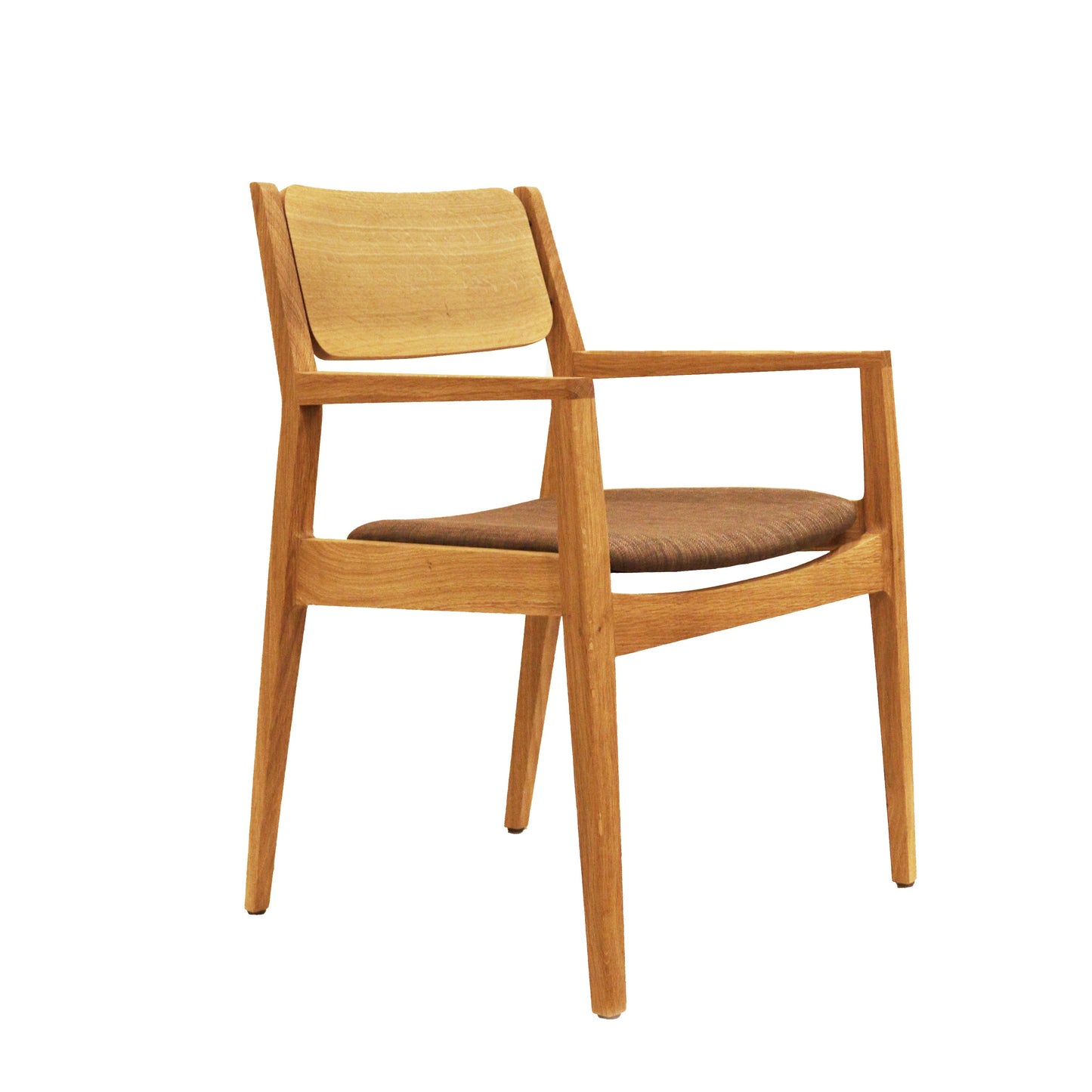 Handcrafted Whitman Armchair in Oregon Oak with Marl Sable fabric.