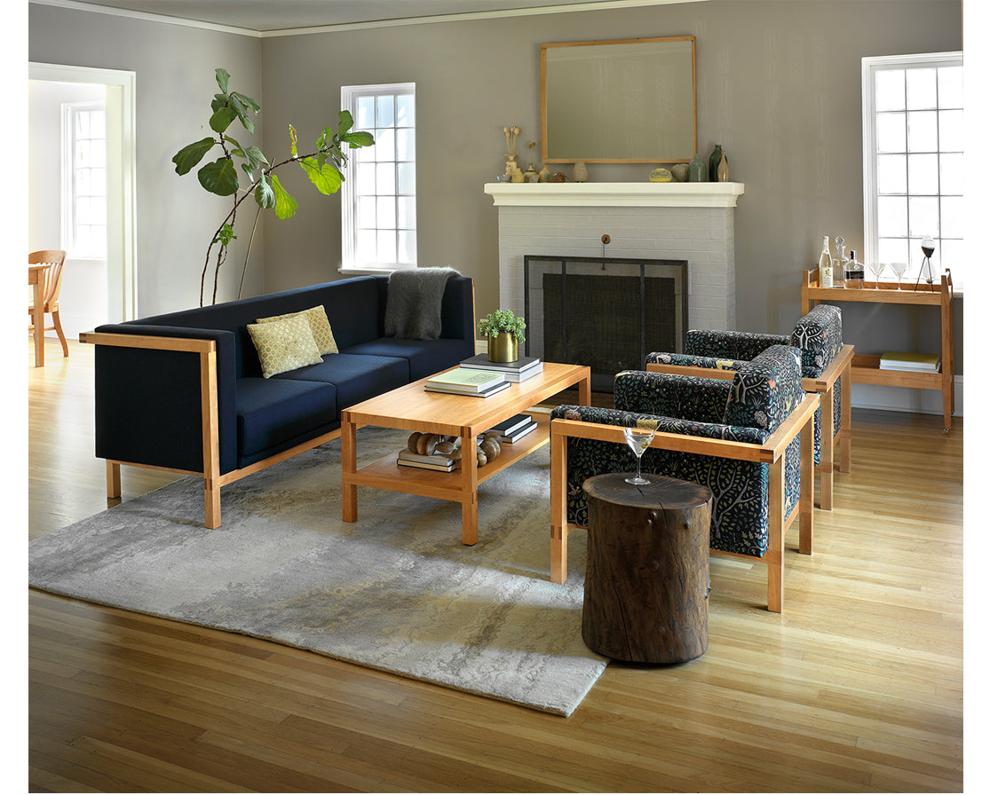 Celilo Lounge Chairs in Cherry with COM Fabric with Celilo Sofa