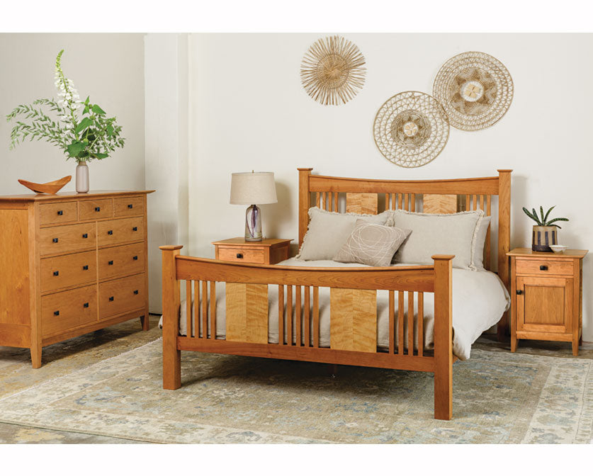 Sorenson Reverse Bed in Cherry with Quilted Maple Panels