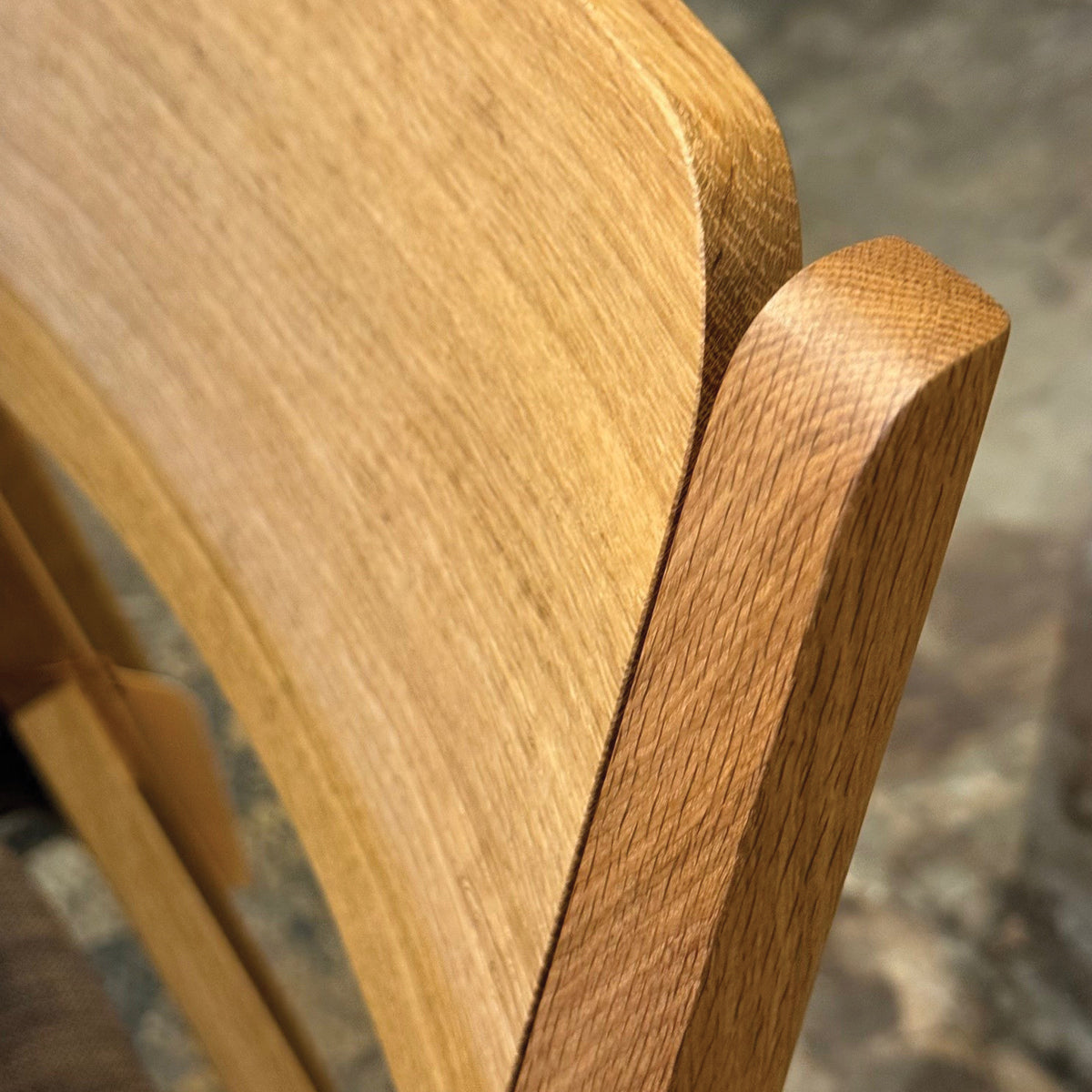 Detail of handcrafted Oregon Oak Whitman Dining Chair by The Joinery