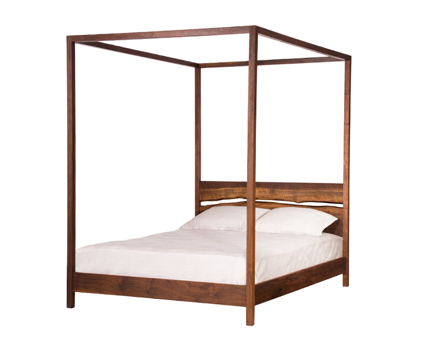 Queen Modern Pencil Post in Western Walnut with Live Edge Split Mattress Only