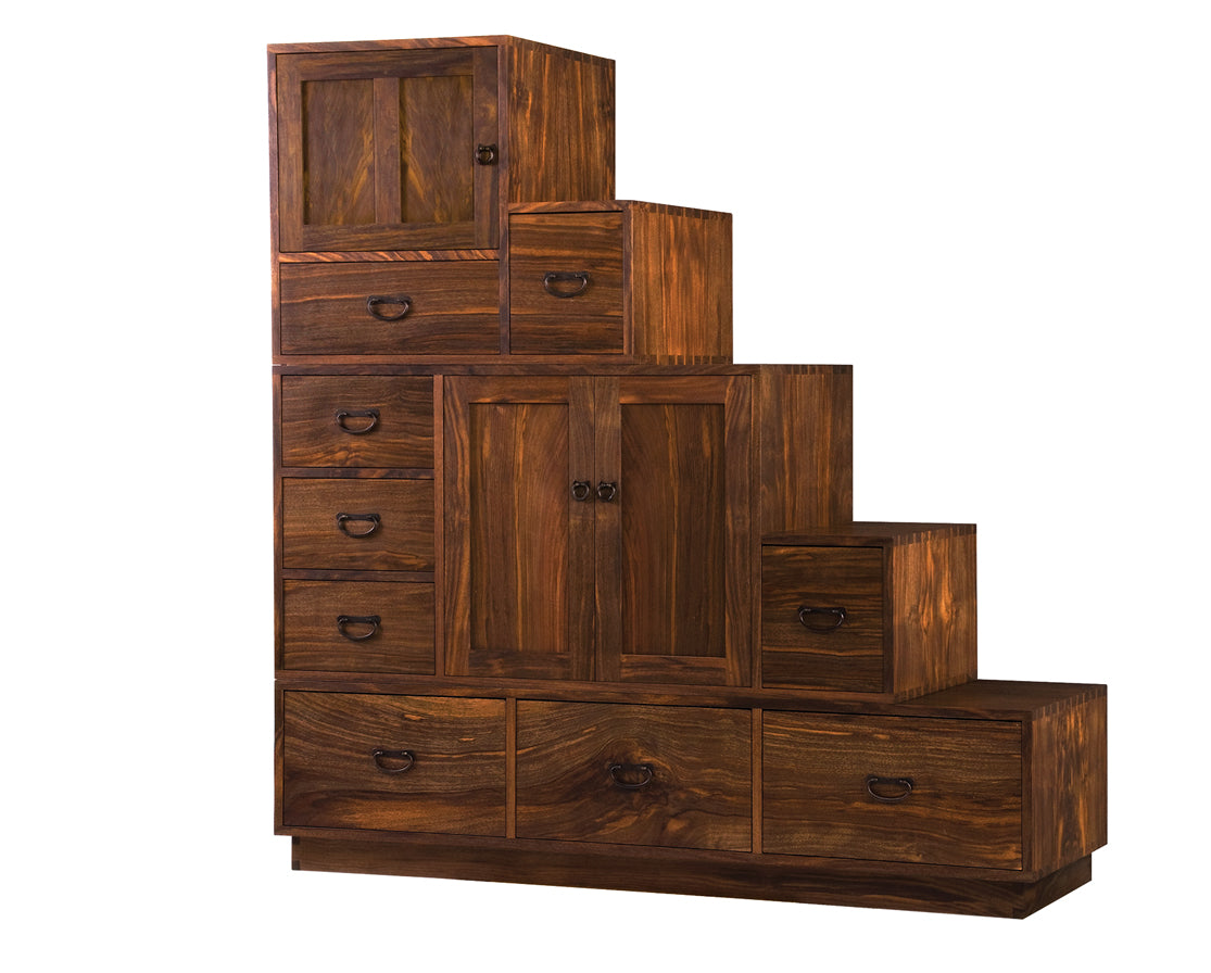 Tansu in Western Walnut with Tansu Pulls, Left Aligned