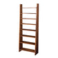 Wooden ladder shelf with five shelves on a white background