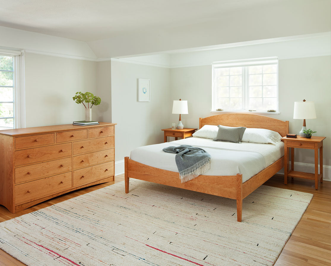 Handcrafted Cherry Shaker Nightstand with Classic Shaker Bed and Joinery 9-Drawer Dresser