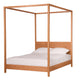 A Cherry wood four-poster bed frame with a white mattress and two white pillows, shown against a solid white background.