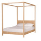 A light Maple wood four-poster canopy bed with a white mattress and two white pillows, shown against a plain white background.