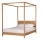 A light Oak wood four-poster canopy bed with a white mattress and two white pillows, shown against a plain white background.