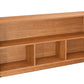 A wooden bookcase with three open cubbies, shown from a three-quarter angle on a solid white background.