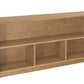 A light brown wooden bookcase with three open cubbies, shown from a three-quarter angle on a solid white background.