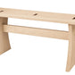 A light natural wood bench with a minimalist design, featuring a thick rectangular seat, a central support beam, and curved legs, shown on a solid white background.