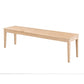 A light natural wood bench with a rectangular top and four tapered legs, shown on a plain white background.