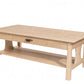 A light Maple wood coffee table with a single drawer featuring a dark wood pull handle, an open lower shelf, and a rectangular top, shown on a plain white background.