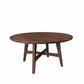 A round dark wooden coffee table with four angled legs connected by a central stretcher, shown on a plain white background.