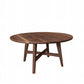 A round wooden coffee table with a medium brown finish and angled legs, shown on a plain white background.