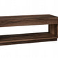A modern low-profile coffee table with a dark brown wood grain finish, featuring a single drawer on the top and an open lower shelf, shown on a plain white background.
