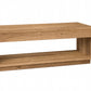 A modern low wooden coffee table with a single drawer and an open lower shelf, shown on a plain white background.