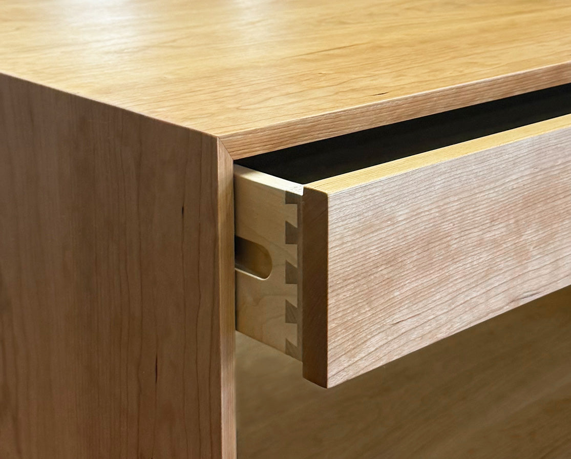 Modern Coffee Table in Cherry with Large Drawer Detail