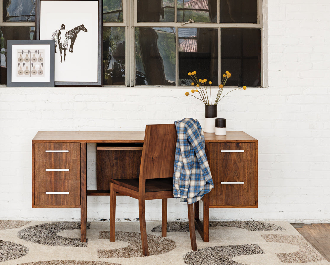 Cantilever Desk in Eastern Walnut with custom pull