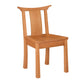 A light brown wooden dining chair with a curved backrest and four legs, shown on a solid white background.