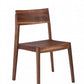 A modern wooden dining chair with a warm medium-brown finish, featuring a rectangular backrest and tapered legs, shown against a plain white background.