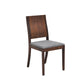 Wooden chair with a gray cushion on a white background
