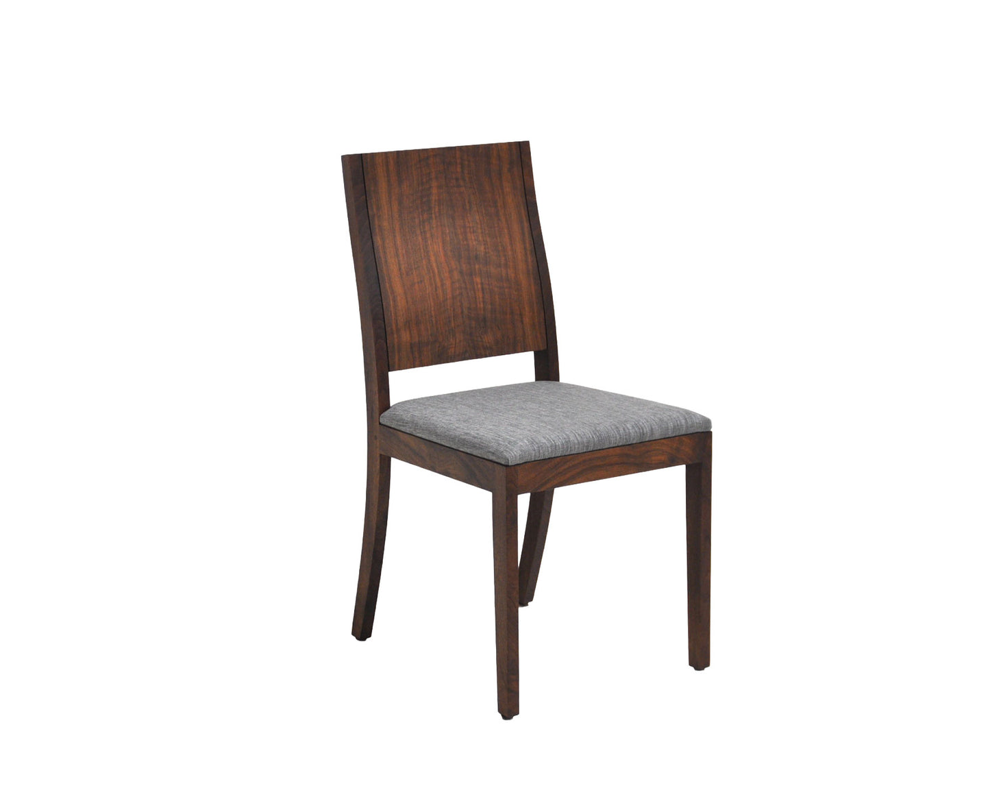 Wooden chair with a gray cushion on a white background