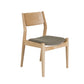 A modern wooden dining chair with a light natural oak frame and a textured gray fabric seat cushion, shown against a plain white background.
