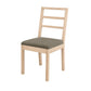 A modern wooden dining chair with a light natural oak frame and a textured gray-green upholstered seat cushion, shown against a plain white background.