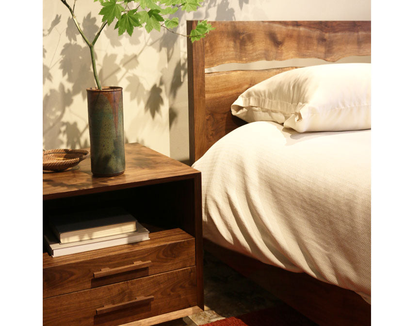 Modern Simple Platform Bed in Western Walnut with Live Edge Split