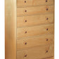Tall 6 drawer dresser in Maple finish with wood knobs. Shown on a plain white background.