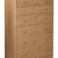 Tall 6 drawer dresser in an Oak finish with wood knobs. Shown on a plain white background.