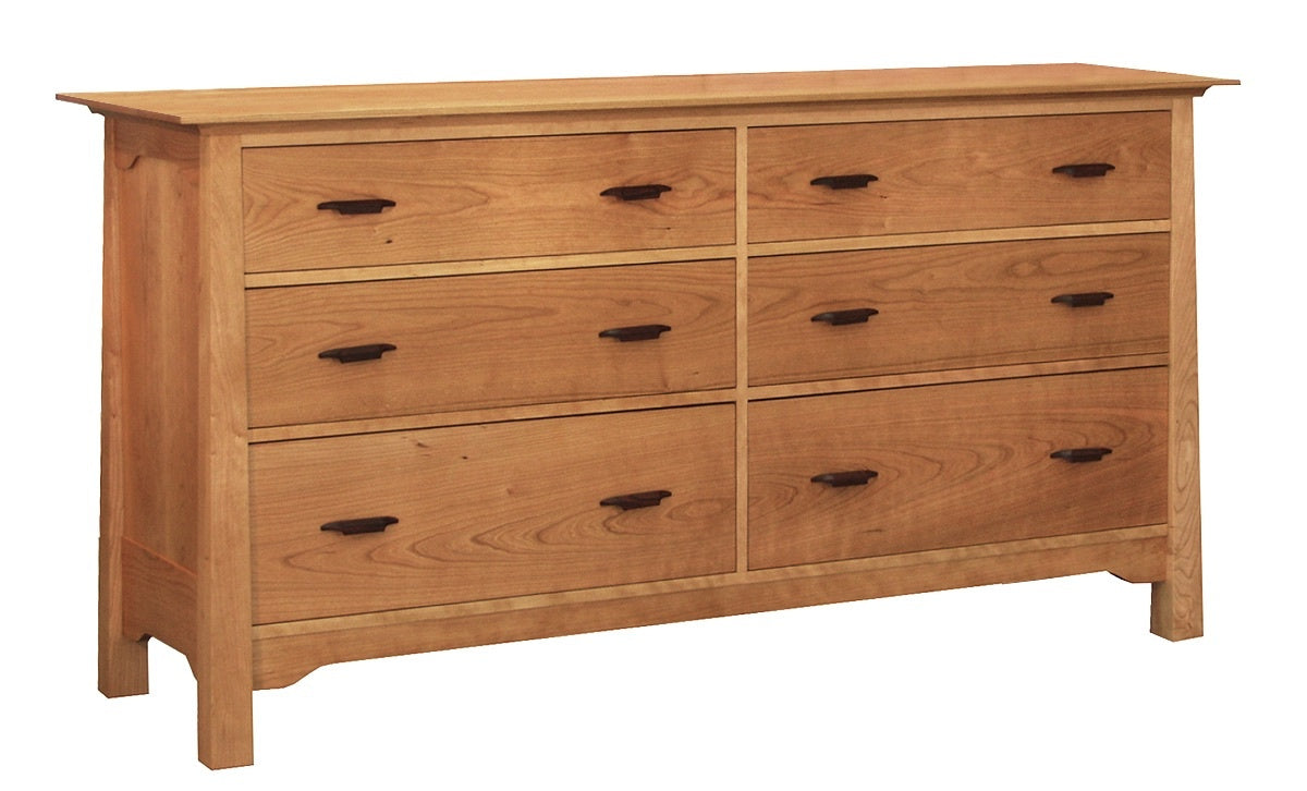 A six-drawer wooden dresser with a warm Cherry finish and dark wood drawer pulls, shown on a plain white background.
