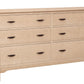 A six-drawer wooden dresser with a light Maple finish and dark wood drawer pulls, shown on a plain white background.