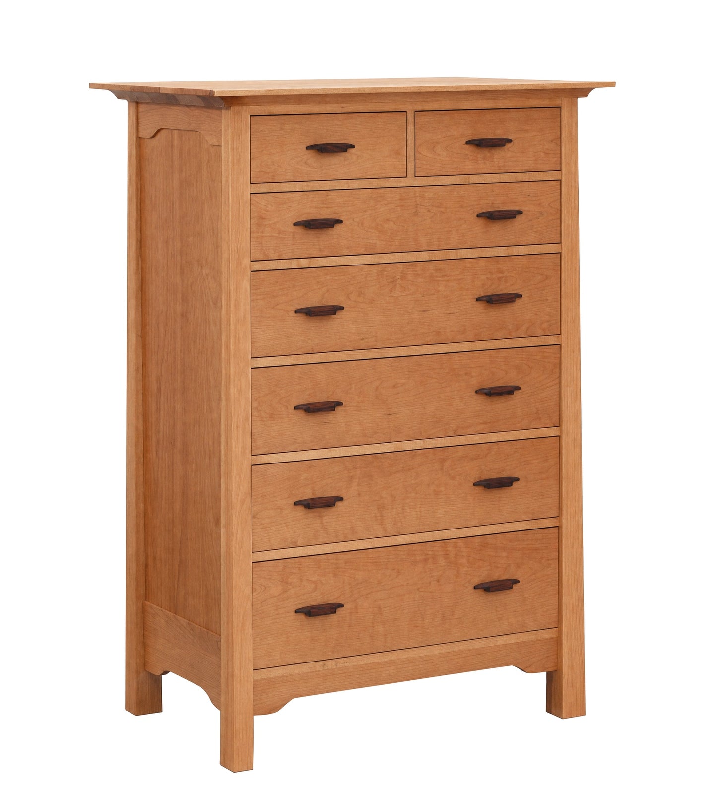 A six-drawer wooden chest of drawers with a Chery finish and dark wood  drawer pulls, shown on a plain white background.