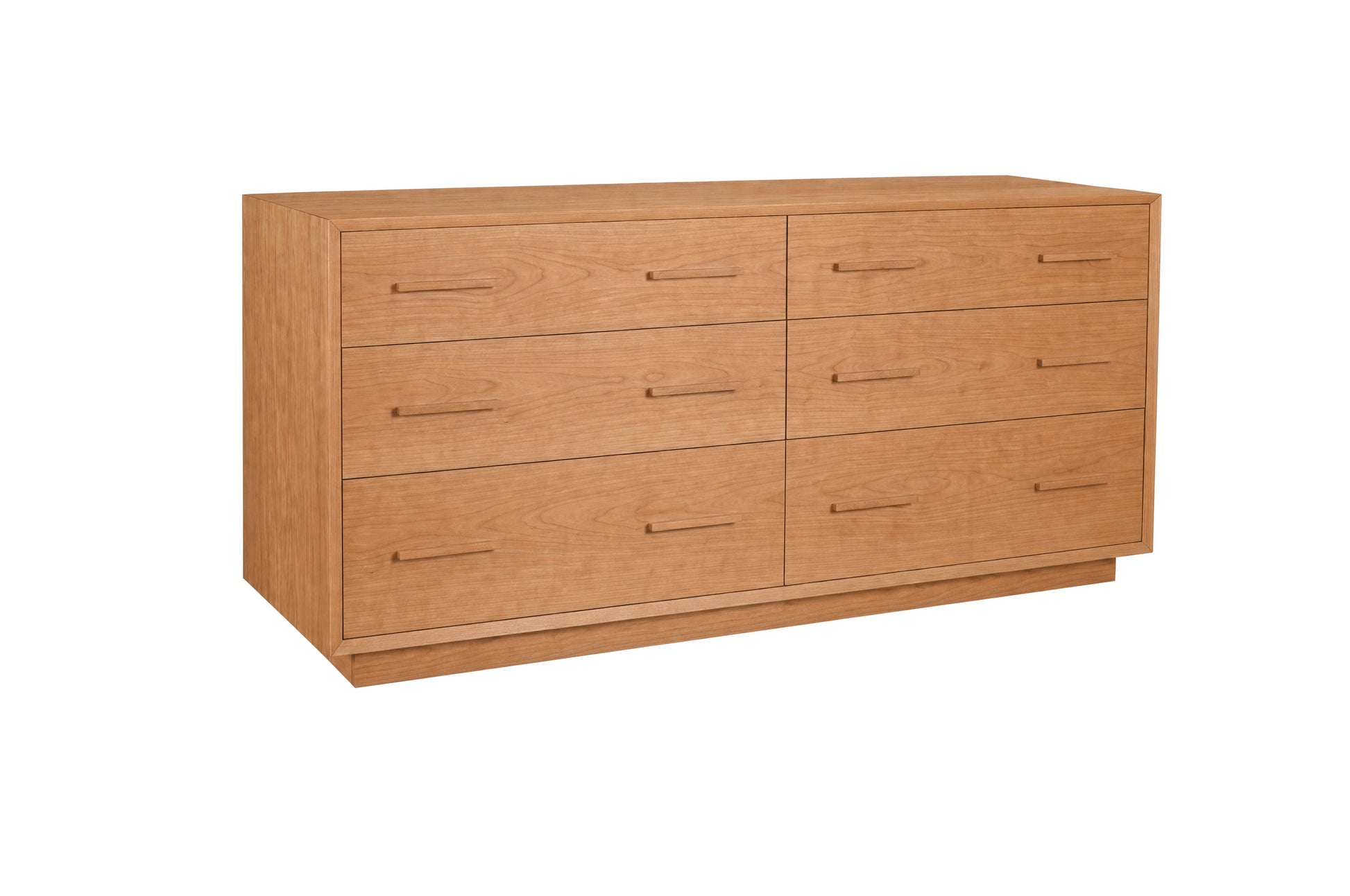 A six-drawer wooden dresser with a Cherry finish and matching wood handles, shown from a three-quarter angle on a white background.