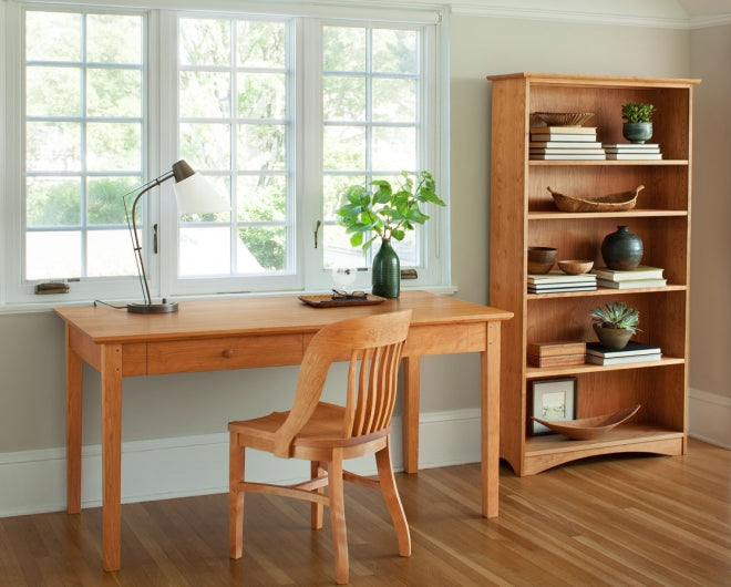 Shaker Writing Desk in Cherry with a Banjo Chair and 60 x 30 Bookcase