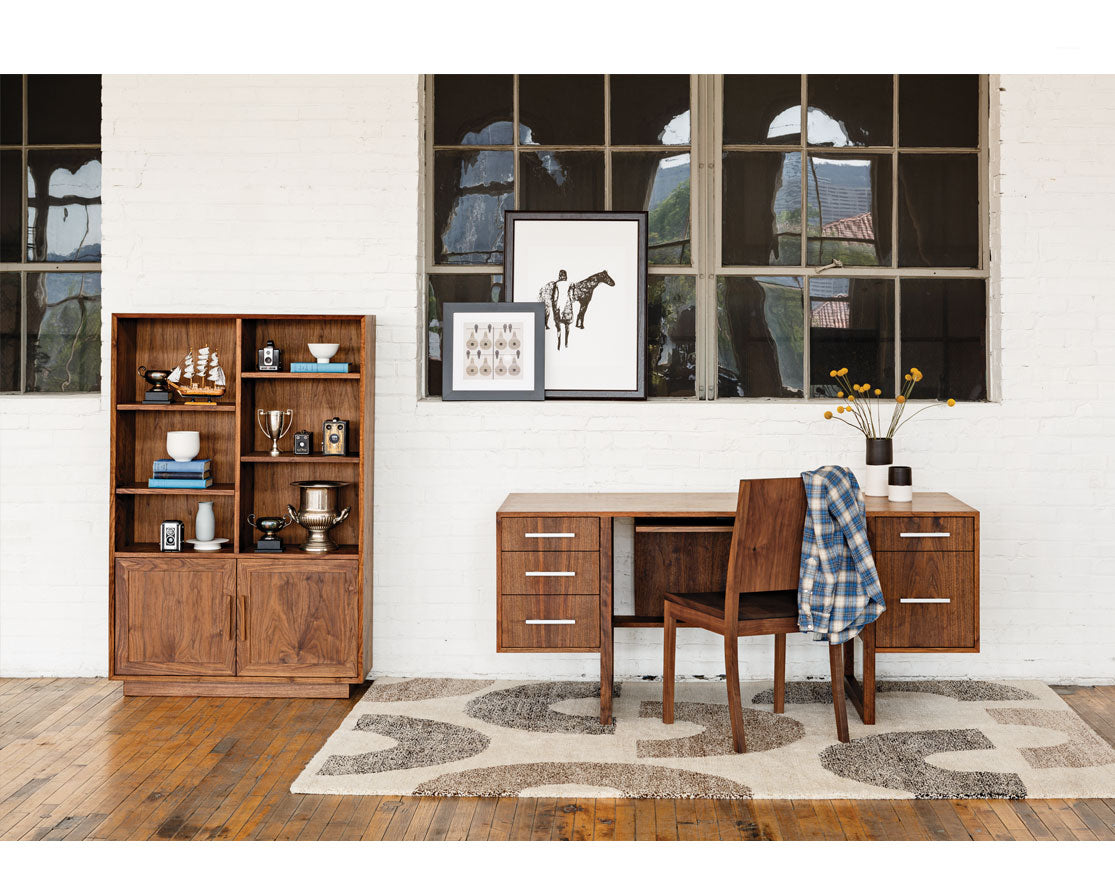 Modern Avocat Bookcase in Eastern Walnut, Cantilever Desk and Studio Chair