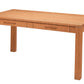 A rectangular wooden writing desk with two drawers and a natural Cherry finish, shown from a three-quarter angle on a white background.