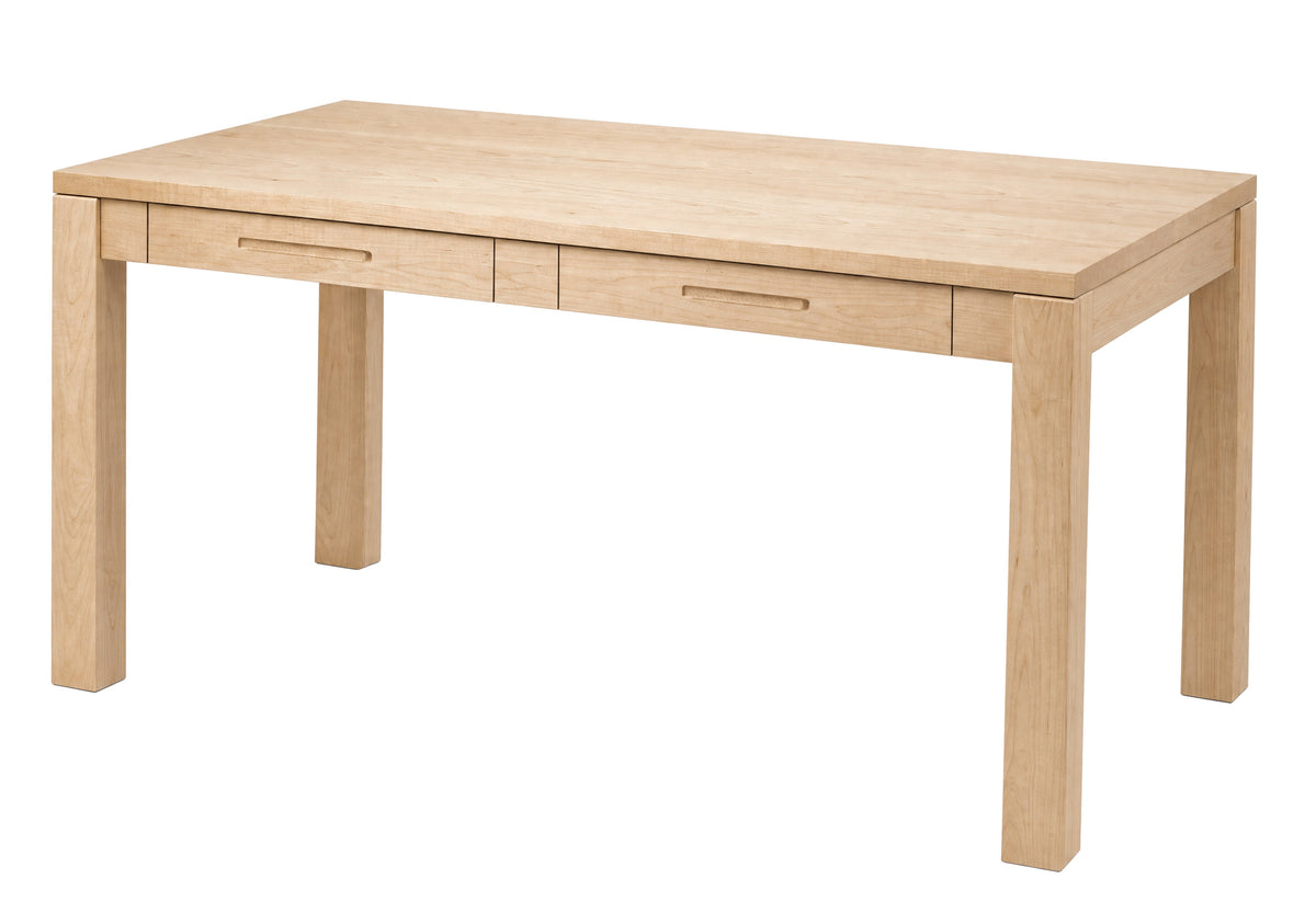 A light natural Maple wood writing desk with three drawers and a rectangular top, shown on a solid white background.
