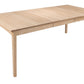 A light natural wood extendable dining table with a rectangular top and four legs, shown on a plain white background.
