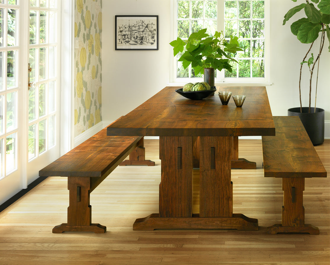 Beal Dining Table in Western Walnut with Beal Benches