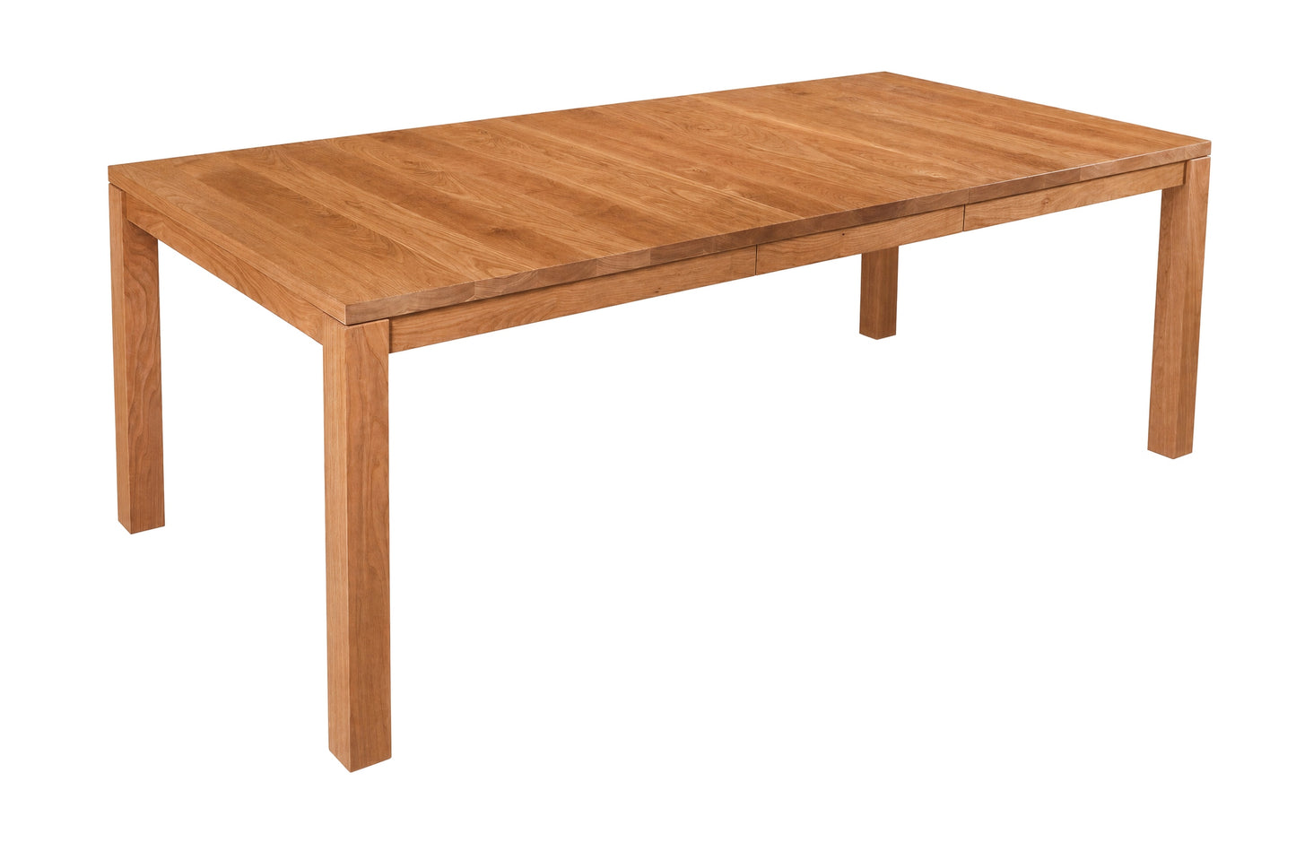 A rectangular wooden dining table with a warm medium-brown finish and visible wood grain, shown on a plain white background.