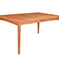 A rectangular wooden dining table with a warm medium-brown finish and tapered legs, shown on a plain white background.