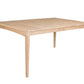 A light natural wood rectangular dining table with four tapered legs, shown on a plain white background.
