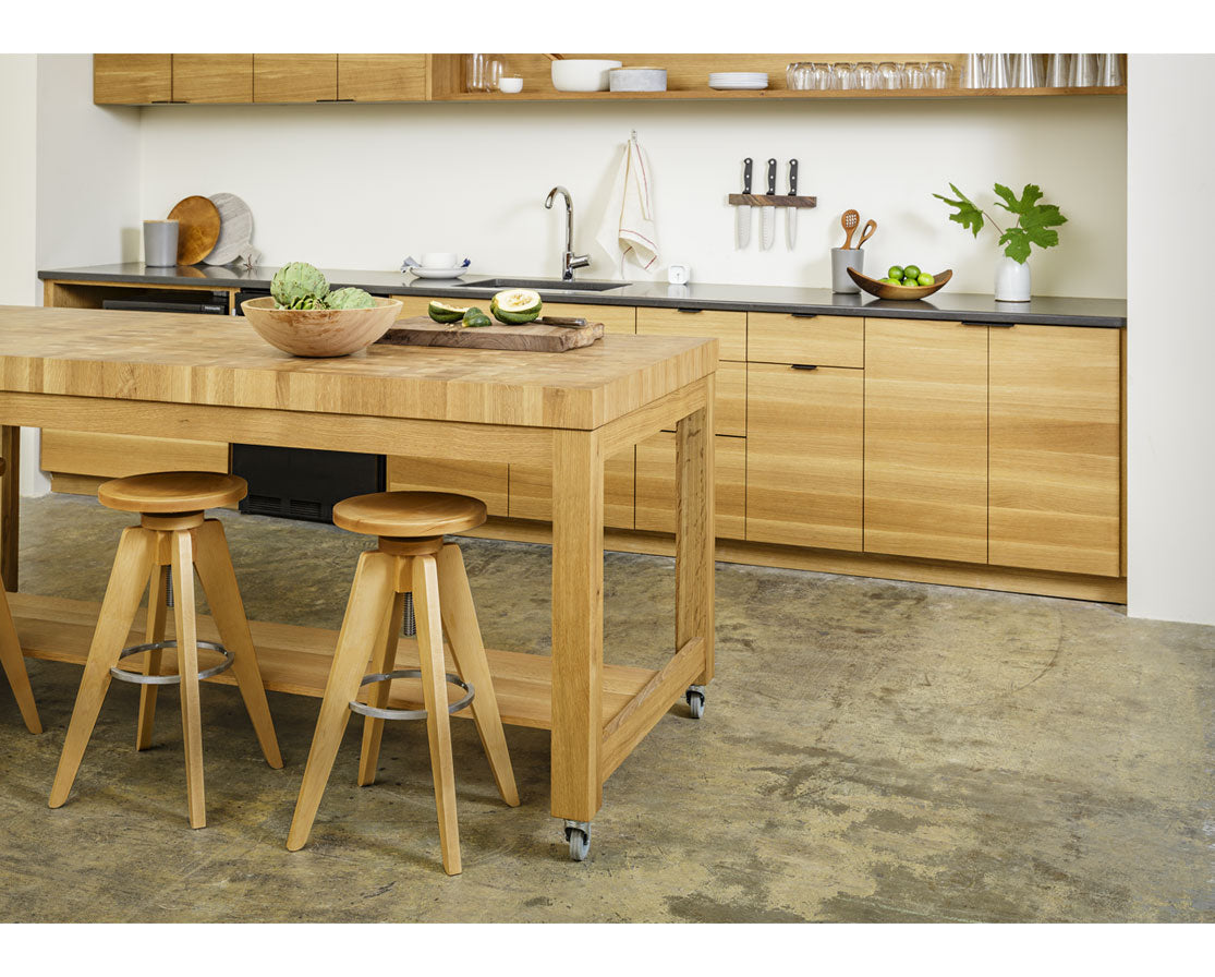 End Grain Large Butcher Block in Locally Harvested White Oak & Teton Stools