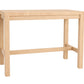 A light natural wood butcher block island with a rectangular top, four legs, and a front support rail, shown on a plain white background.