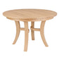 A round light Maple dining table with curved legs and a natural wood finish, shown on a solid white background.