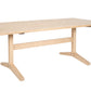 A light natural wood dining table with a rectangular top and two angled A-frame legs connected by a central support beam, shown on a plain white background.