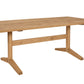 A light oak wood dining table with a rectangular top and two A-frame legs, shown on a solid white background.